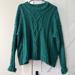 Aerie Teal/Forest Green Cable Knit Sweater